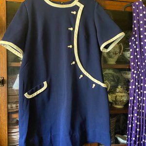 Vintage Dress Cute Dark Blue white trim..Made by Lady Mendel sz 16